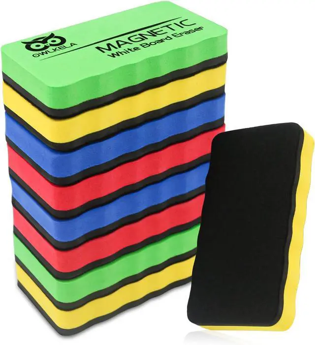 Main image of OWLKELA 8 Pcs Dry Erase Erasers, 4 Colors | Magnetic, Erasers for White Board Markers, Ideal for Classroom, Home and Office