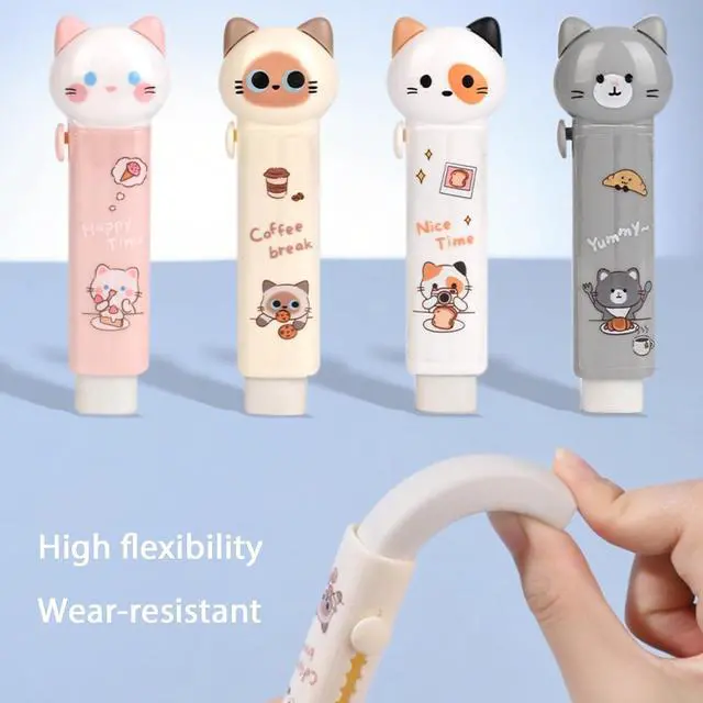 Alt view image 5 of 7 - 4PCS Retractable Cat Pencil Erasers, Cute Cartoon Eraser Set in 4 Colors | Kawaii Cat Stationery Set,Suitable for School Home Office Supplies