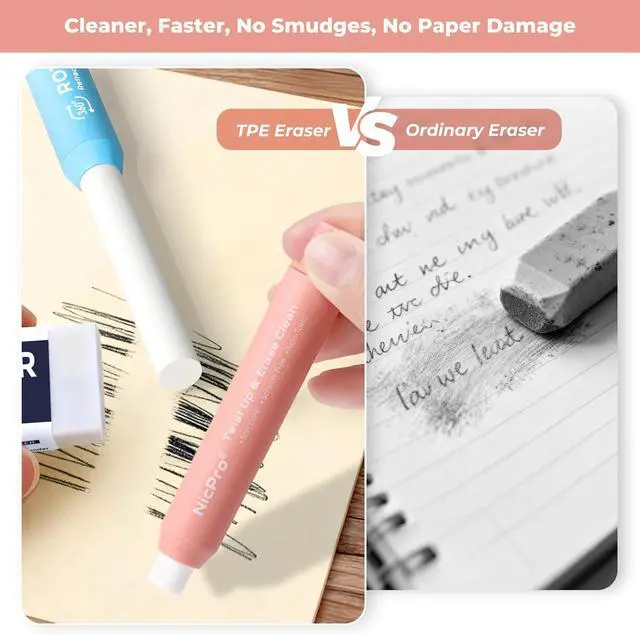 Alt view image 6 of 7 - Nicpro 6 Pack Rotary Retractable Erasers, Soft TPE Twist Eraser-Rainbow | Cute Eraser, Clean Erasing Large Pencil Eraser for Students Kids, School Supplies, Office, Stationary, Drawing & Journaling