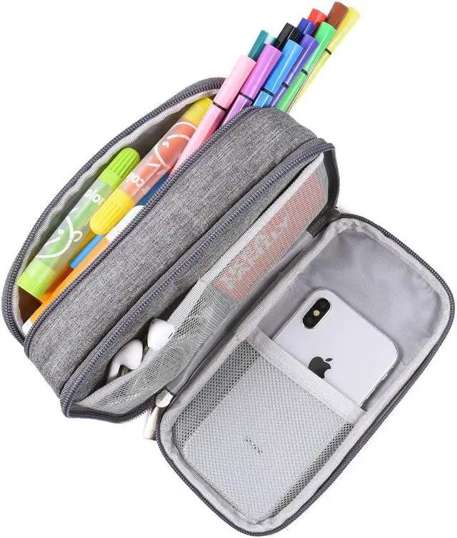 Alt view image 4 of 7 - Large Capacity Pencil Case Big Pencil Bag Pouch High Storage Pen Pencil Holder Marker Portable Office Stationery Desk Organizer Makeup Bag Adults, Gray