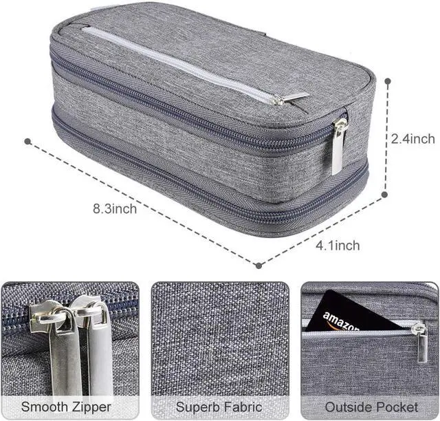 Alt view image 5 of 7 - Large Capacity Pencil Case Big Pencil Bag Pouch High Storage Pen Pencil Holder Marker Portable Office Stationery Desk Organizer Makeup Bag Adults, Gray