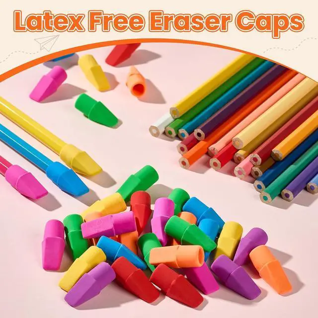 Alt view image 5 of 7 - Sooez Erasers, 120 Pack Pencil Top Erasers, Cap Eraser Toppers Bulk 7-Color | Erasers Tops, Latex-Free, No-Smudge, Classroom Must Haves, Back To School Supplies, Teacher Essentials, Party Favor Prizes