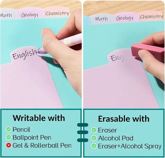 Alt view image 4 of 7 - Sooez 8 Tabs Plastic Write & Erase Binder Dividers with Tabs, 1 Set | Long-Lasting Dividers for 3 Ring Binder, Cute Pastels Binder Dividers Organizers for Student, Teacher, Office, Beige Color