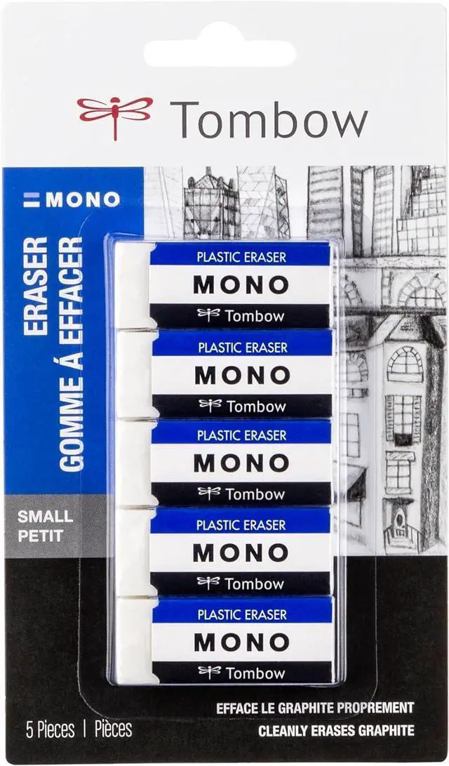 Main image of Tombow 57321 MONO Eraser, White, Small, 5-Pack. Cleanly Removes Marks