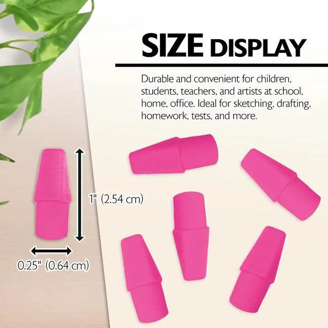 Alt view image 2 of 7 - BAZIC Products Pink Pencil-Top Eraser Caps, 20 Count, 2-Pack | Latex-free, PVC-free, Non-abrasive, Slide onto standard pencils, School, Classroom, 20 Co, Bulk pack