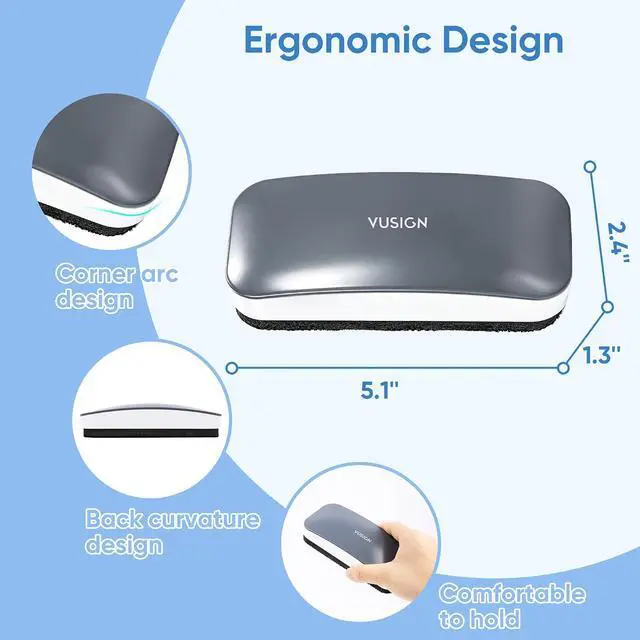 Alt view image 6 of 6 - VUSIGN Dry Erase Eraser, Magnetic White Board Eraser- 2 Pack, Grey | Strong Magnet & Ergonomic Design Dry Eraser for Glass Board, Calendar Board, Office, Home, School