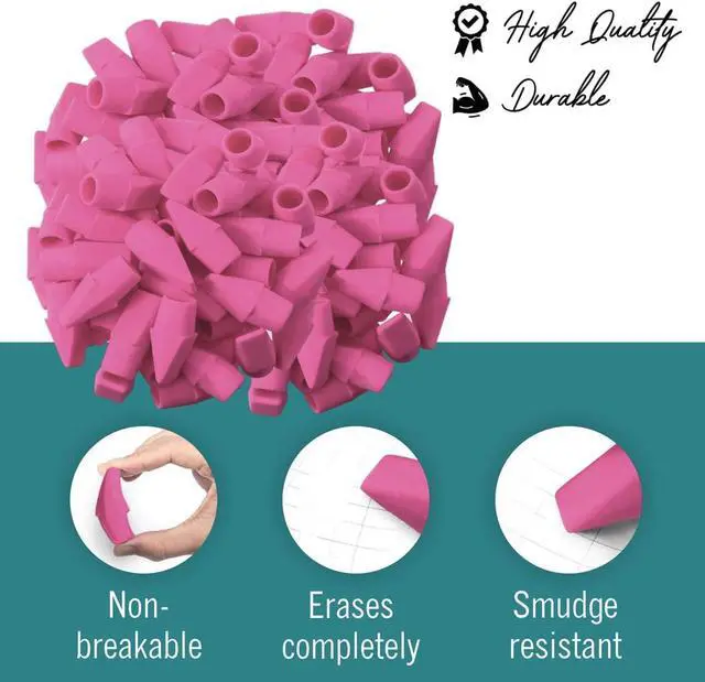 Alt view image 5 of 7 - Pencil Top Erasers, 144 Count Pink Cap Erasers, Pink Eraser Tops, Pencil Toppers, Pencils Cap Eraser
