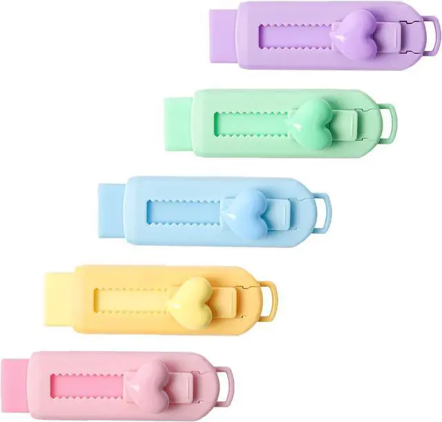 Main image of 5 Pack Sliding Retractable Pencil Eraser with Plastic Sleeve, Large White Erasers for School Office, Art Erasers for Drawing