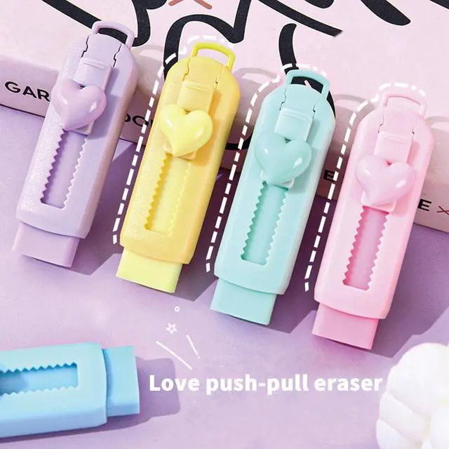 Alt view image 4 of 6 - 5 Pack Sliding Retractable Pencil Eraser with Plastic Sleeve, Large White Erasers for School Office, Art Erasers for Drawing