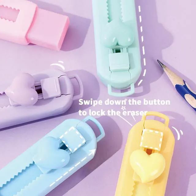 Alt view image 3 of 6 - 5 Pack Sliding Retractable Pencil Eraser with Plastic Sleeve, Large White Erasers for School Office, Art Erasers for Drawing