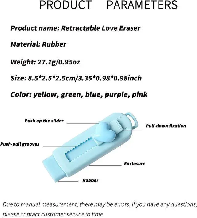 Alt view image 5 of 6 - 5 Pack Sliding Retractable Pencil Eraser with Plastic Sleeve, Large White Erasers for School Office, Art Erasers for Drawing