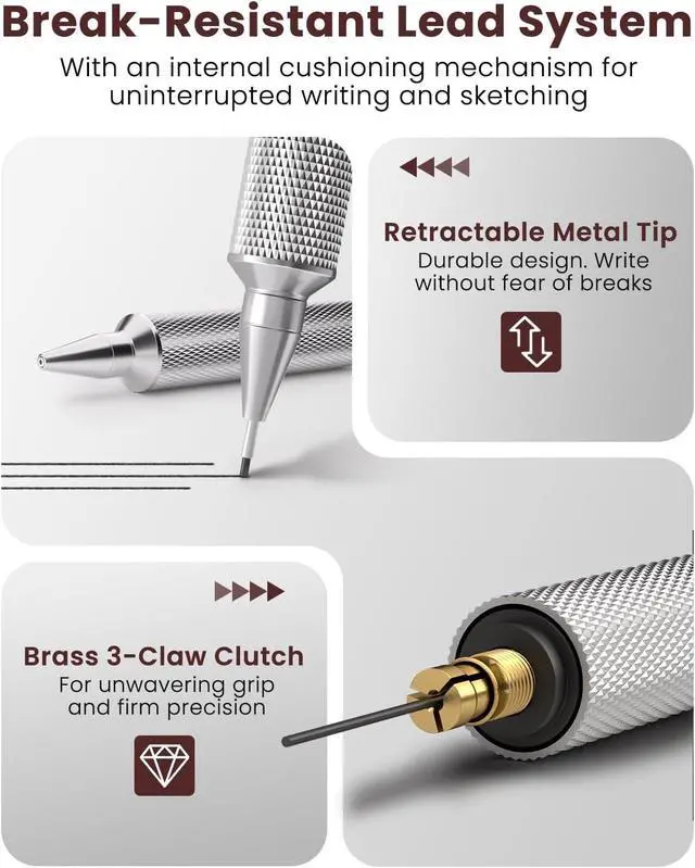 Alt view image 4 of 7 - STAGEEK 0.9mm Mechanical Pencil, Drawing Pencil, with Eraser, 40 HB Leads | Professional Metal Art & Drafting Pencil, for Artists, Students, School, Office, Writing, Sketching, Brown
