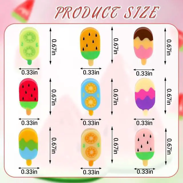 Alt view image 2 of 7 - JUNEBRUSHS 150Pcs Ice Cream Mini Erasers for Bulk, Cute Fruit Shaped Pencil Erasers for School Classroom Prizes Homework Rewards Gifts Party Favors