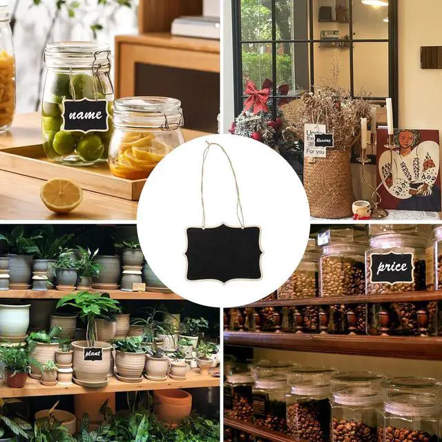 Alt view image 4 of 7 - 12 Pcs Mini Wooden Chalkboard Signs for Message Board Signs, Mini Chalkboards Hanging Price Tags with String, 6.5x5 Inch Rectangle Chalkboards Message Board Hanging Signs for Party Buffet Food
