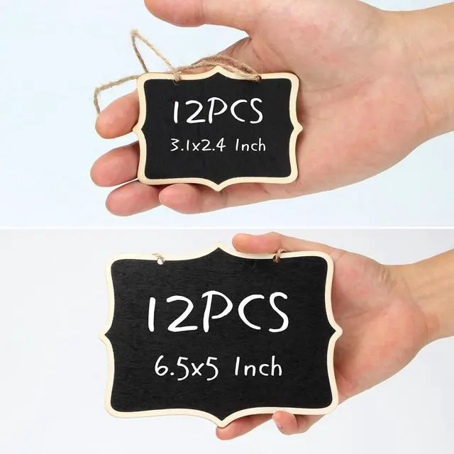 Alt view image 6 of 7 - 12 Pcs Mini Wooden Chalkboard Signs for Message Board Signs, Mini Chalkboards Hanging Price Tags with String, 6.5x5 Inch Rectangle Chalkboards Message Board Hanging Signs for Party Buffet Food