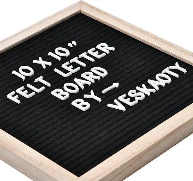 Alt view image 2 of 7 - Veskaoty Felt Letter Board with 294 Letters, 10 x 10 Inch, Black & Wood | Changeable Message Board, Wooden Frame, Wall Mount, Numbers, Symbols, Baby Pregnancy Announcement Sign, Classroom Decor