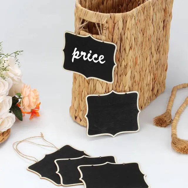 Alt view image 3 of 7 - 12 Pcs Mini Wooden Chalkboard Signs for Message Board Signs, Mini Chalkboards Hanging Price Tags with String, 6.5x5 Inch Rectangle Chalkboards Message Board Hanging Signs for Party Buffet Food