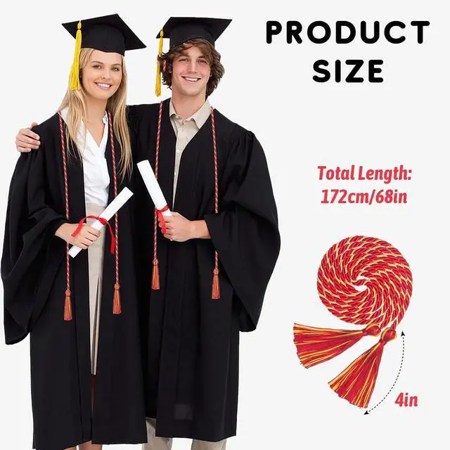 Alt view image 2 of 7 - Graduation Cords, Red Gold Graduation Honor Cord for Class of 2026, 68 Long Polyester Yarn Honor Ropes for 2026 Grad Students, Bachelor Gown