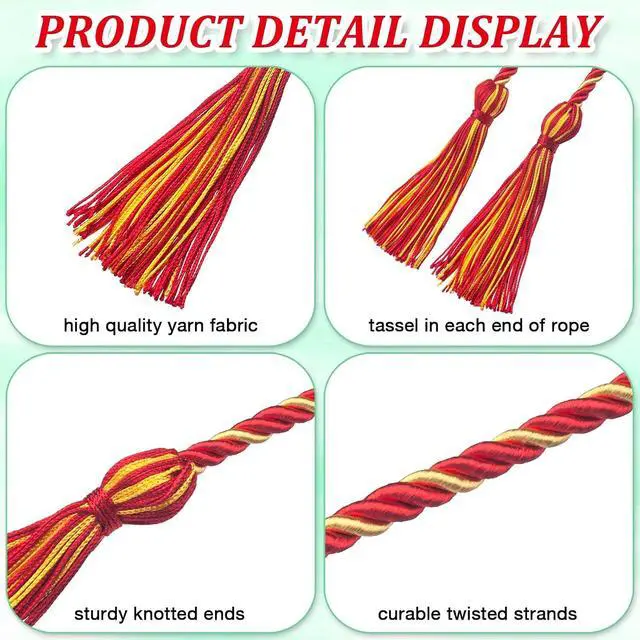 Alt view image 3 of 7 - Graduation Cords, Red Gold Graduation Honor Cord for Class of 2026, 68 Long Polyester Yarn Honor Ropes for 2026 Grad Students, Bachelor Gown