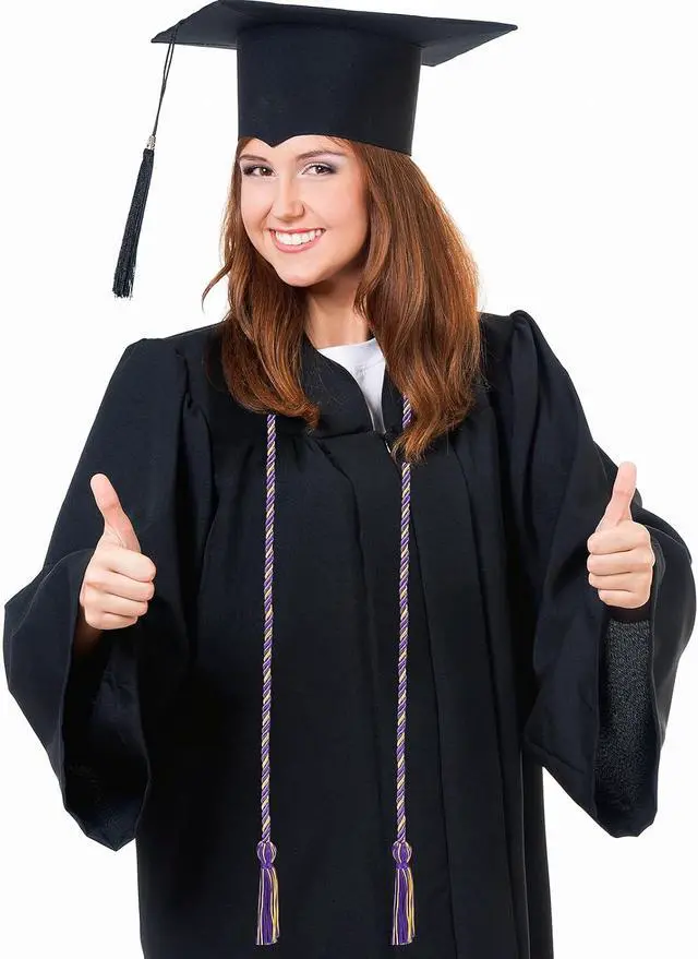 Alt view image 4 of 7 - Graduation Honor Cord 68" Grad Braided Honor Cords with Tassel Honor Rope Grad Cords for Graduation Students Bachelor Master Doctoral Gown Grad Decor (Purple and Gold)