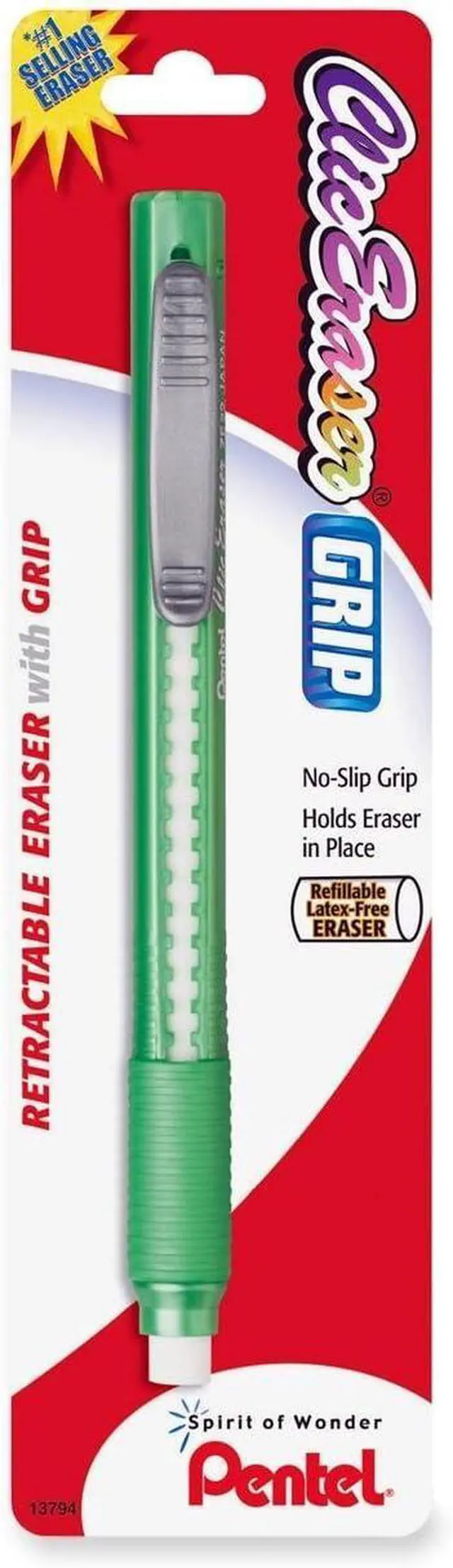 Main image of Pentel Clic Eraser Grip Retractable Eraser with Grip, Assorted Barrels, 1 Pack (ZE21TBP)