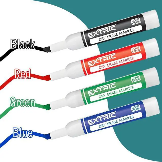 Alt view image 2 of 6 - EXTRIC Dry Erase Markers 4 Whiteboard Markers Chisel Tip Bulk, Teachers | Use- White boards, Glass and Calendars, Tip Style- Chisel tip, Quantity- 4 Pack, Feature- Low-Odor and Non-Toxic Ink