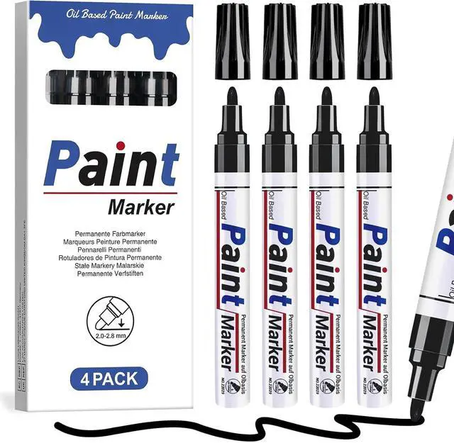 Main image of DAPAWIN Black Paint Pen Permanent Marker Waterproof -4 Black paint markers,paint marker for Metal,Rocks,Wood,Plastic,Tire,Glass,Fabric,label,Medium Tip,Oil Based Markers Pens Permanent