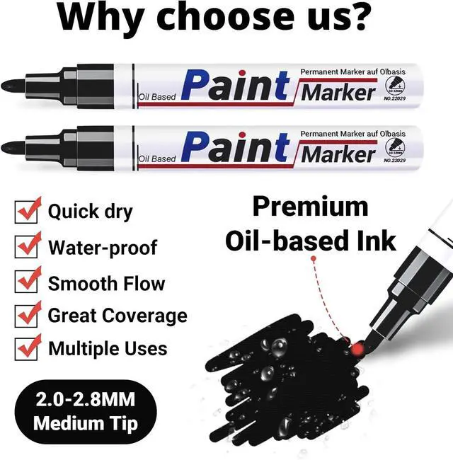 Alt view image 2 of 7 - DAPAWIN Black Paint Pen Permanent Marker Waterproof -4 Black paint markers,paint marker for Metal,Rocks,Wood,Plastic,Tire,Glass,Fabric,label,Medium Tip,Oil Based Markers Pens Permanent