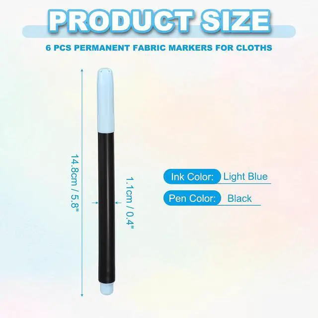 Alt view image 2 of 7 - PATIKIL Light Blue Permanent Fabric Markers for Cloths, Permanent Markers Set Fabric Pen on Plastic Wood Stone Metal and Glass for Coloring Drawing Writing Marking, 6Pack