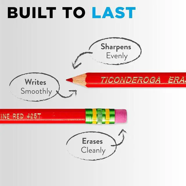 Alt view image 2 of 6 - TICONDEROGA Erasable Checking Pencils, Pre-Sharpened with Eraser, Red, Pack of 2 (13901)
