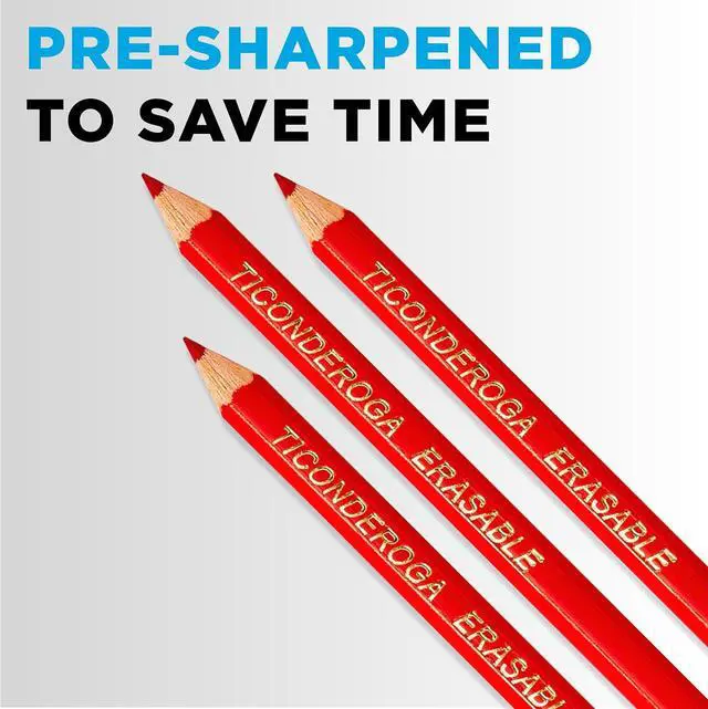Alt view image 4 of 6 - TICONDEROGA Erasable Checking Pencils, Pre-Sharpened with Eraser, Red, Pack of 2 (13901)