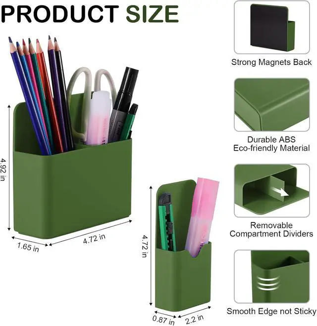 Alt view image 2 of 7 - KITANIS Magnetic Pen Holder,2 Pack Magnetic Dry Erase Marker Holder with Generous Compartments,Strong Magnet Storage Marker Pen Pencil Organizer for Refrigerator,Whiteboard,Locker Accessories