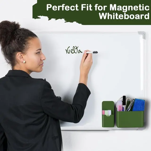 Alt view image 5 of 7 - KITANIS Magnetic Pen Holder,2 Pack Magnetic Dry Erase Marker Holder with Generous Compartments,Strong Magnet Storage Marker Pen Pencil Organizer for Refrigerator,Whiteboard,Locker Accessories