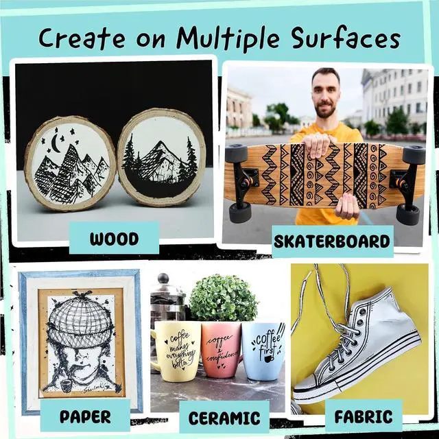 Alt view image 5 of 7 - 4 Black Acrylic Paint Marker Pens, Dual Fine Tip & Medium Point | Black Fabric Marker & Acrylic Pens for Wood, Rock Painting, Canvas, Plastic, Glass, Tire and Shoes - for Kids & Adults