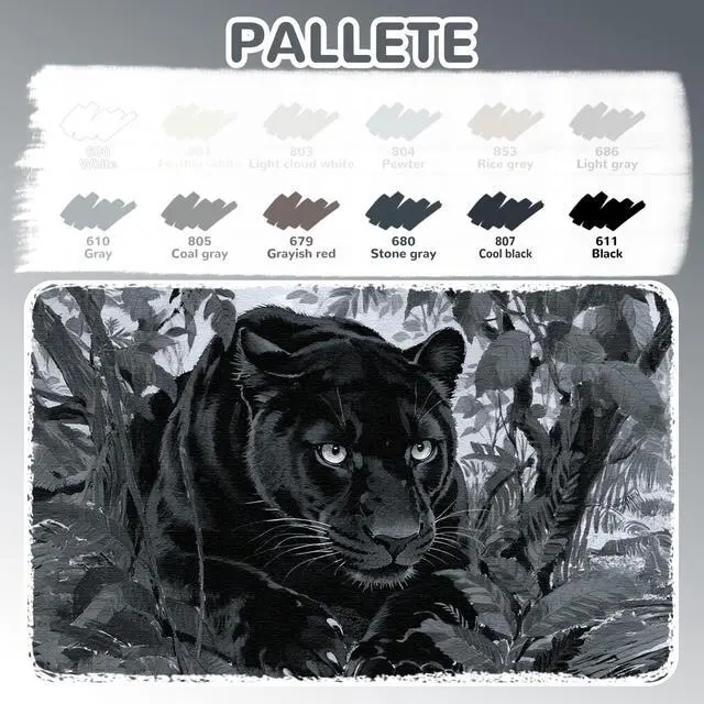 Alt view image 3 of 7 - Guangna 12 Grey Dual Tip Acrylic Paint Markers, Brush Tip & Chisel Tip Acrylic Paint Pens for Rock, Wood, Glass, Paper, Coloring Book, Ceramic, Canvas, Water-Based Ink
