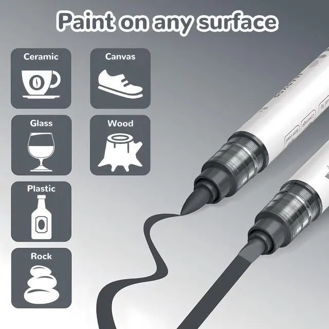 Alt view image 6 of 7 - Guangna 12 Grey Dual Tip Acrylic Paint Markers, Brush Tip & Chisel Tip Acrylic Paint Pens for Rock, Wood, Glass, Paper, Coloring Book, Ceramic, Canvas, Water-Based Ink