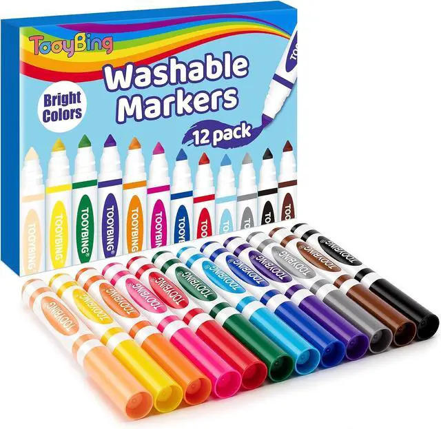 Main image of 12 Count Washable Markers for Kids, Broad Line Markers with Conical Tip, Assorted Colors, Drawing Essentials for School Classroom, Student Teacher Must Have for Coloring Book, Art & Craft Supplies