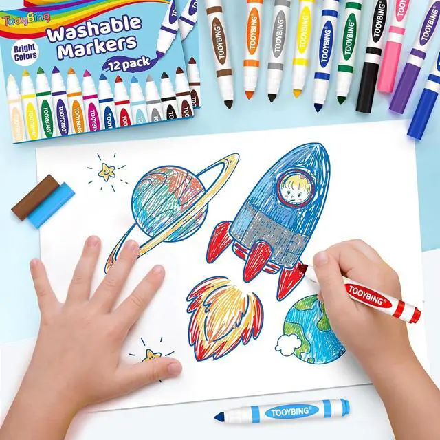 Alt view image 4 of 7 - 12 Count Washable Markers for Kids, Broad Line Markers with Conical Tip, Assorted Colors, Drawing Essentials for School Classroom, Student Teacher Must Have for Coloring Book, Art & Craft Supplies