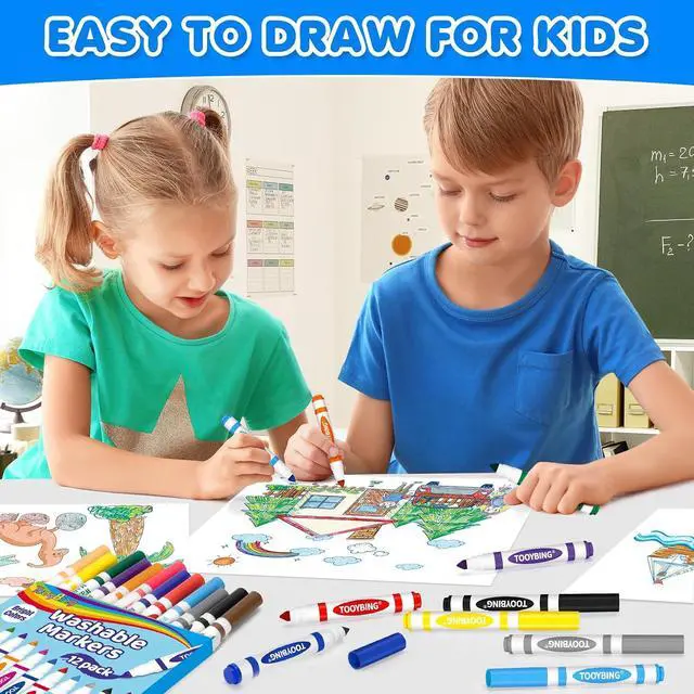 Alt view image 6 of 7 - 12 Count Washable Markers for Kids, Broad Line Markers with Conical Tip, Assorted Colors, Drawing Essentials for School Classroom, Student Teacher Must Have for Coloring Book, Art & Craft Supplies