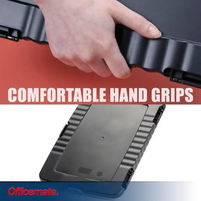 Alt view image 3 of 6 - Officemate Slim Clipboard Storage Box, 14.5 x 10-Inches Letter Size Document Organizer, Low-Profile Metal Clip, Separate Pen and Pencil Compartment, Charcoal
