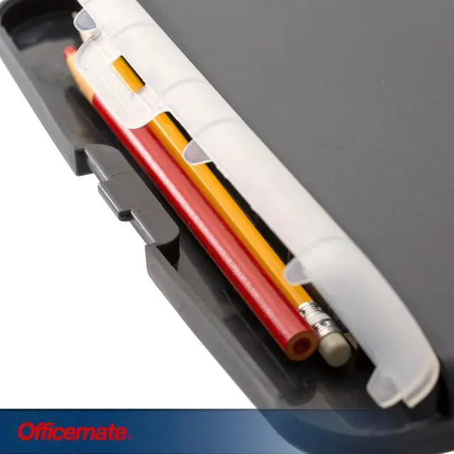 Alt view image 6 of 6 - Officemate Slim Clipboard Storage Box, 14.5 x 10-Inches Letter Size Document Organizer, Low-Profile Metal Clip, Separate Pen and Pencil Compartment, Charcoal