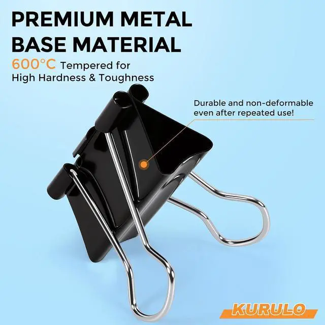 Alt view image 4 of 7 - Binder Clips, KURULO 60pcs Medium Binder Clips 1.25 Inches | Sturdy Binder Clip Medium for Office Supplies, School, Home, Black Metal Paper Clamps, Office Clips with Storage Box