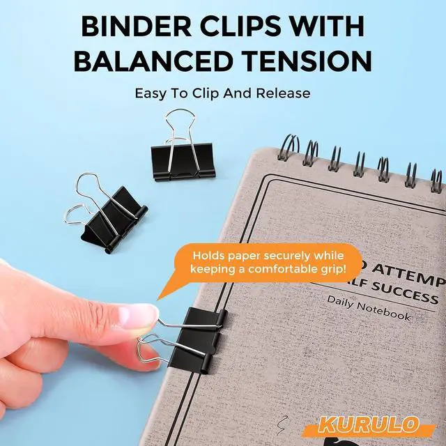 Alt view image 5 of 7 - Binder Clips, KURULO 60pcs Medium Binder Clips 1.25 Inches | Sturdy Binder Clip Medium for Office Supplies, School, Home, Black Metal Paper Clamps, Office Clips with Storage Box