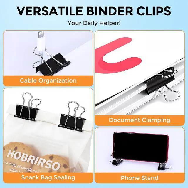 Alt view image 7 of 7 - Binder Clips, KURULO 60pcs Medium Binder Clips 1.25 Inches | Sturdy Binder Clip Medium for Office Supplies, School, Home, Black Metal Paper Clamps, Office Clips with Storage Box