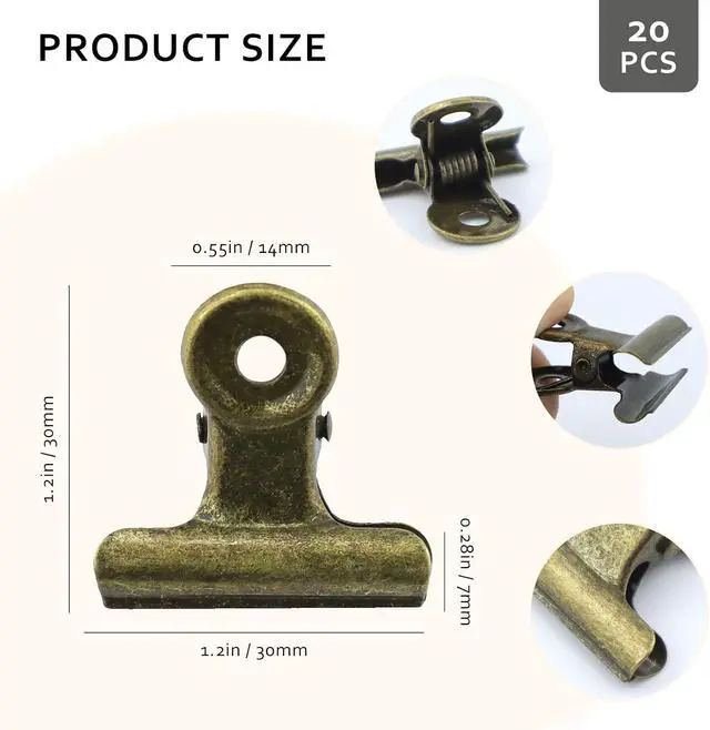 Alt view image 2 of 6 - 20 Pieces Metal Bulldog Binder Clips, 1.2 Inch Hinge Paper Clips Clamps for Food Bags, Pictures Photos, Art Crafts, Home Office Supplies (Bronze)