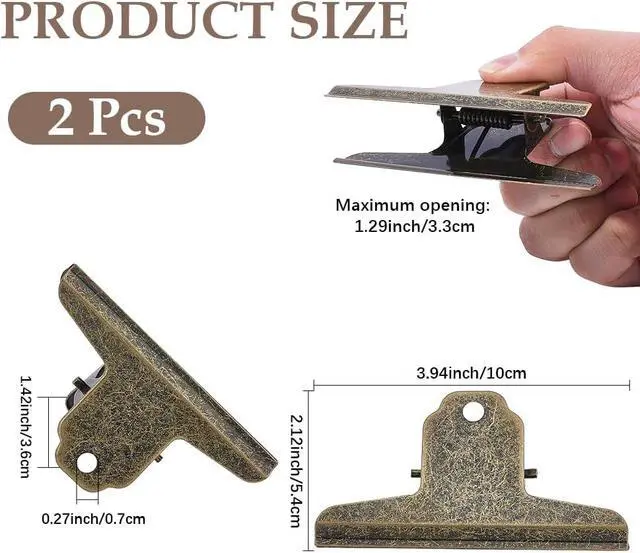 Alt view image 2 of 7 - CRASPIRE 2Pcs Metal Bulldog Clips Vintage Large 4 in Bull Journal Clamps Antique Bronze Notebook File Money Binder Travelers Hinge Clip for Planner TN Food Bags Art Crafts Drawing Board Home Office