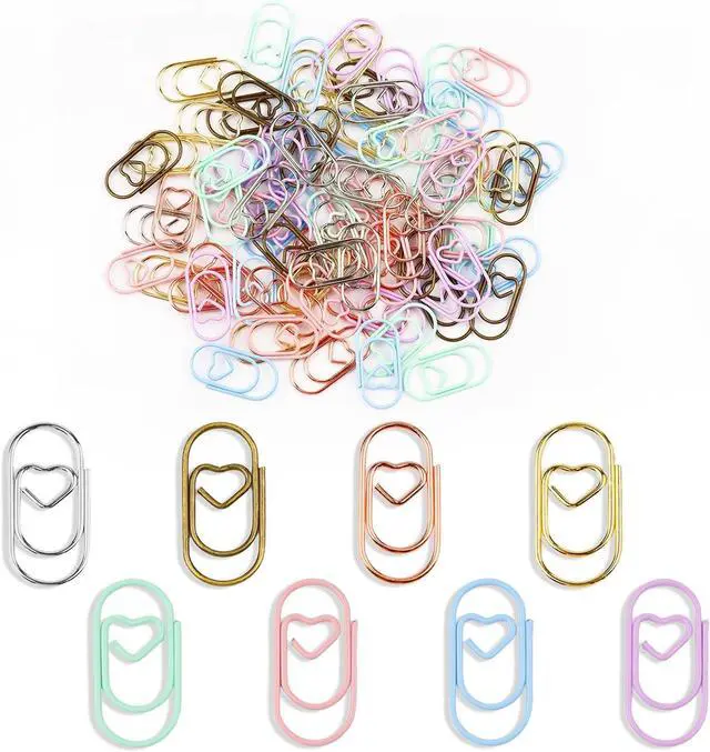 Main image of 80 Pcs Heart Paper Clips - Love Heart-Shaped Small Clip Metal Journaling Clamps, Colorful Decorative Cute Paper Clips for Women, Document Note Sorting & Organizing