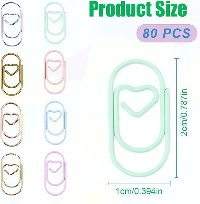 Alt view image 2 of 6 - 80 Pcs Heart Paper Clips - Love Heart-Shaped Small Clip Metal Journaling Clamps, Colorful Decorative Cute Paper Clips for Women, Document Note Sorting & Organizing