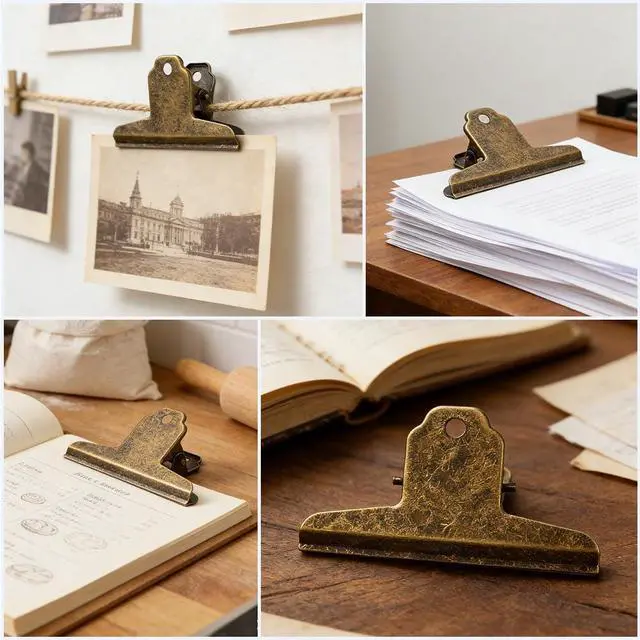 Alt view image 7 of 7 - CRASPIRE 2Pcs Metal Bulldog Clips Vintage Large 4 in Bull Journal Clamps Antique Bronze Notebook File Money Binder Travelers Hinge Clip for Planner TN Food Bags Art Crafts Drawing Board Home Office