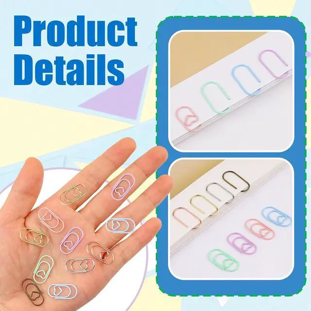 Alt view image 3 of 6 - 80 Pcs Heart Paper Clips - Love Heart-Shaped Small Clip Metal Journaling Clamps, Colorful Decorative Cute Paper Clips for Women, Document Note Sorting & Organizing